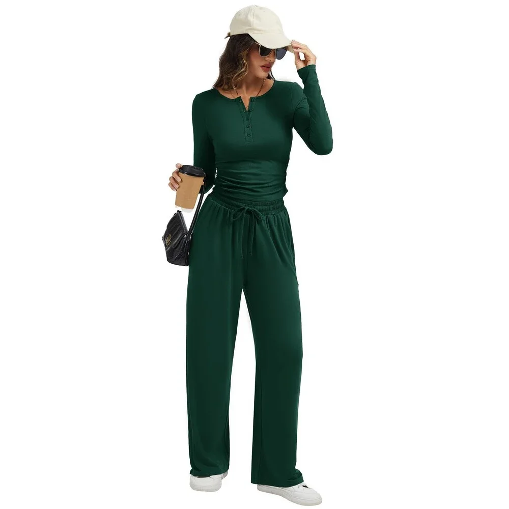 Gracyoga Women's Green Two Piece Sets Lounge Fall Outfits 2025 Fashion L